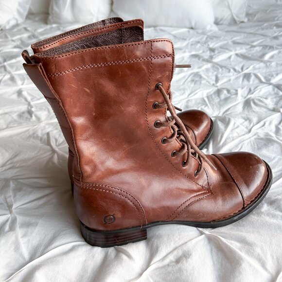 Vintage Born Brown Leather Combat Boots | Size 7.5 | Lace-Up Fall Ankle Boots - Picture 1 of 9
